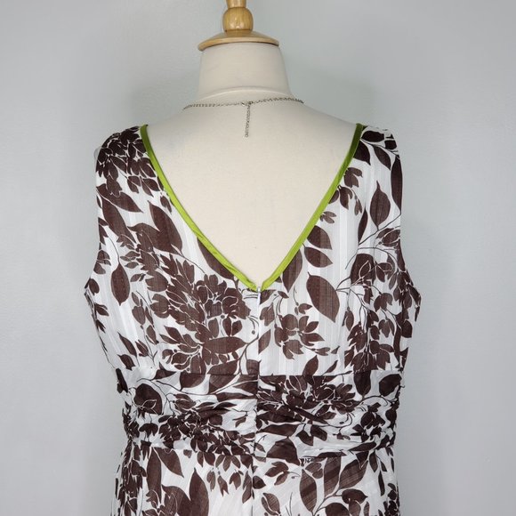 Robbie Bee Brown White Green Leaf Leaves V-Neck Sleeveless Dress Size 22W - Picture 11 of 15